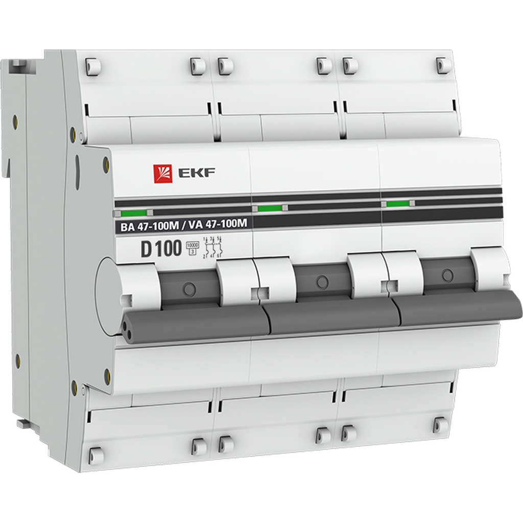 Автоматический выключатель EKF PROxima 3P 100А D 10kA ВА 47-100M с электромагнитным расцепителем mcb47100m-3-100D-pro