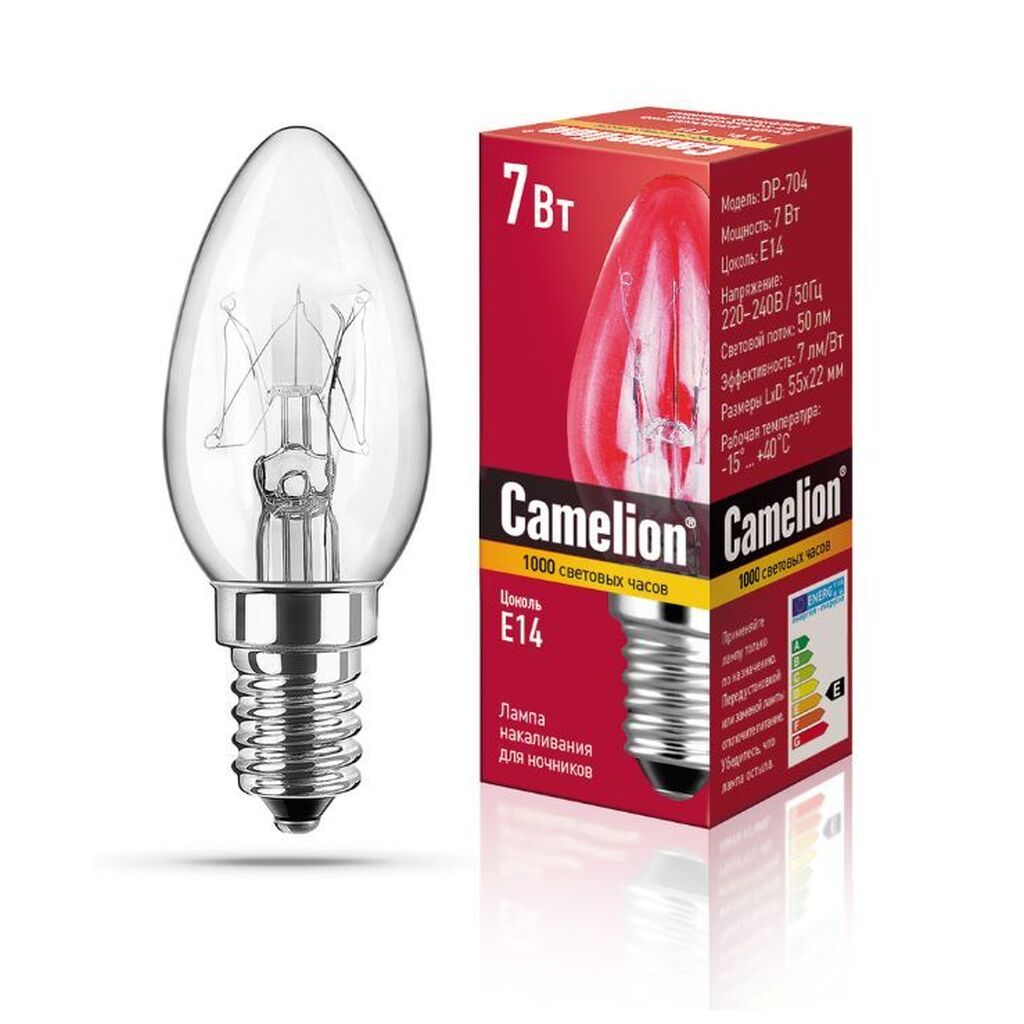 Лампа CAMELION DP-704 (Зап.лампа накаливания для ночников, прозрачная, BL-4, 220V, 7W, Е14)