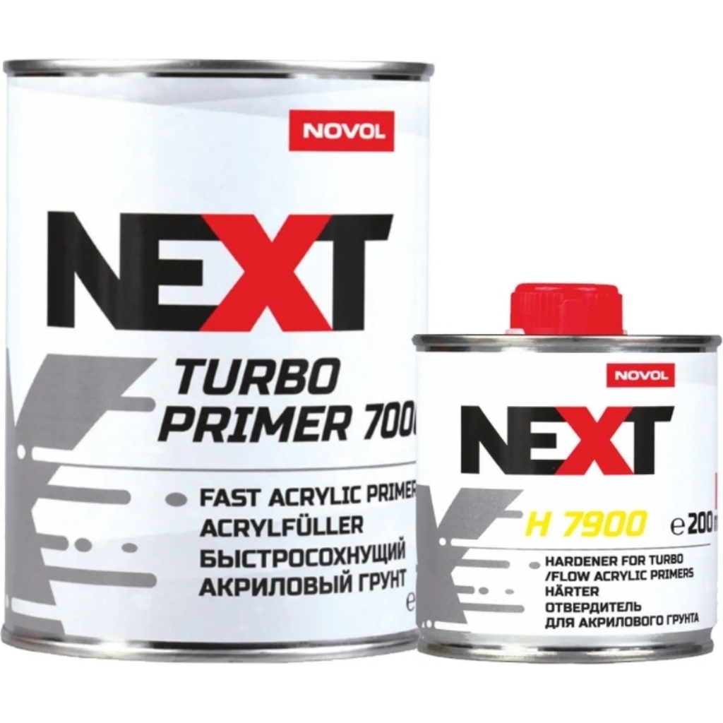 Акриловый быстросохнущий грунт NOVOL NEXT TURBO 7000 2К 4+1, черный, 800 мл 90897-90899