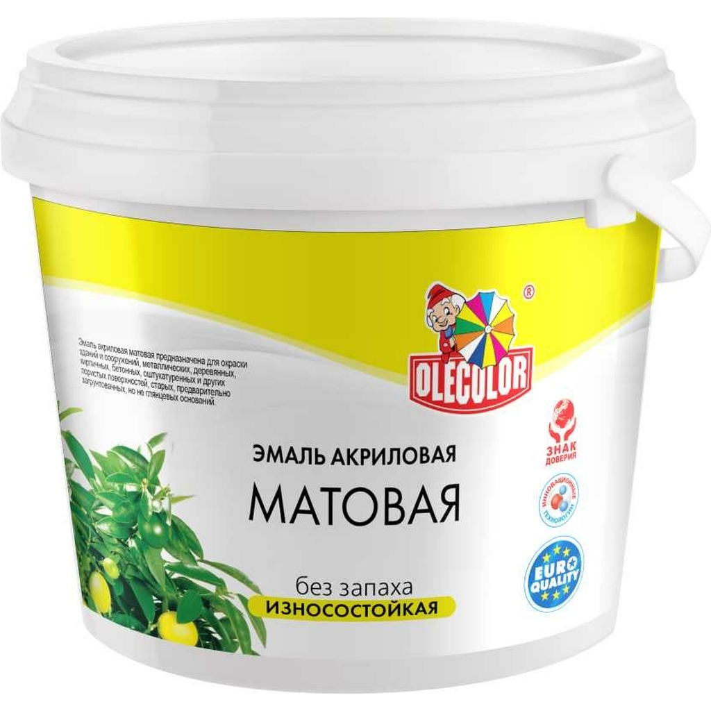 Акриловая эмаль OLECOLOR матовая, белый, 3 кг 4300002495