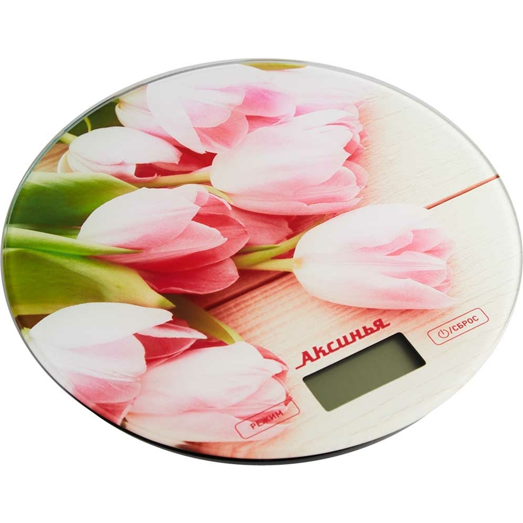 Настольные электронные весы Аксинья КС-6503 Розовые тюльпаны
