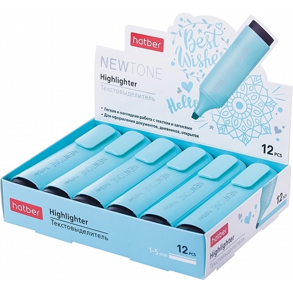 Текстовыделитель Hatber NEWtone PASTEL клиновидный пишущий узел, бирюзый, 12 шт 060874