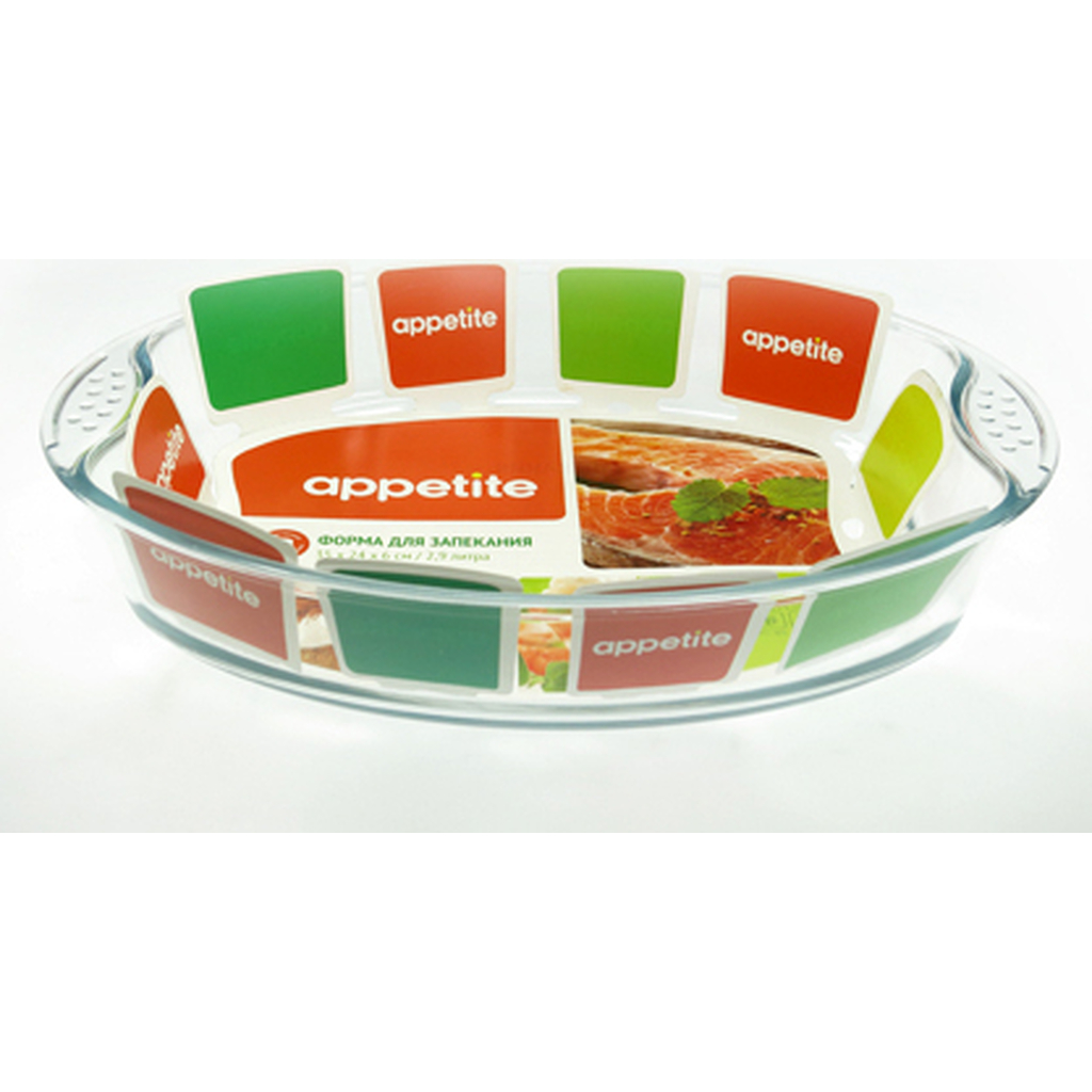 Стеклянная овальная форма appetite 35x24x6 см 2.9 л с ручкой PLH10