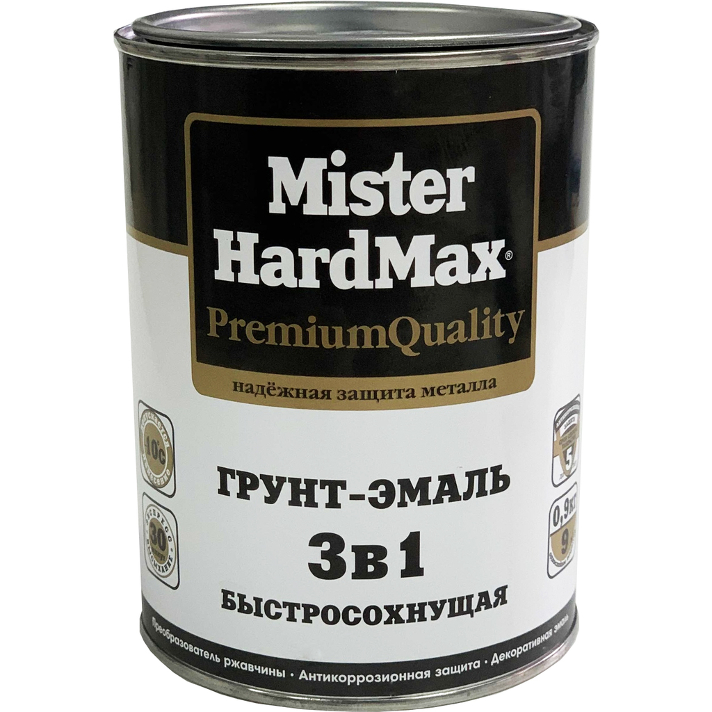 Быстросохнущая грунт-эмаль 3 в 1 HardMax MISTER (черная; банка 0,9 кг) 4690417094837