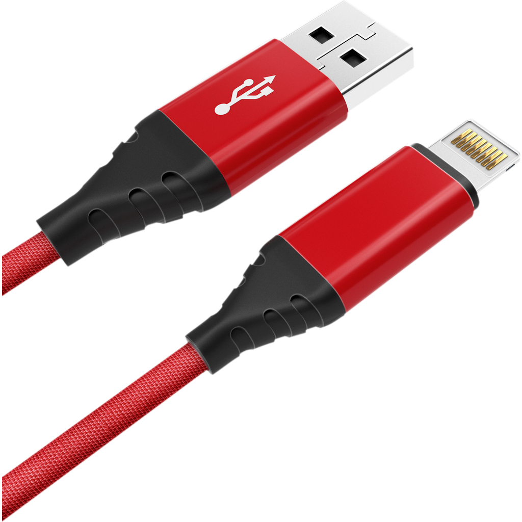 Дата-кабель AKAI CE-610 USB A- Lightning, 1м, 2.1А, текстиль, красный CE-610R