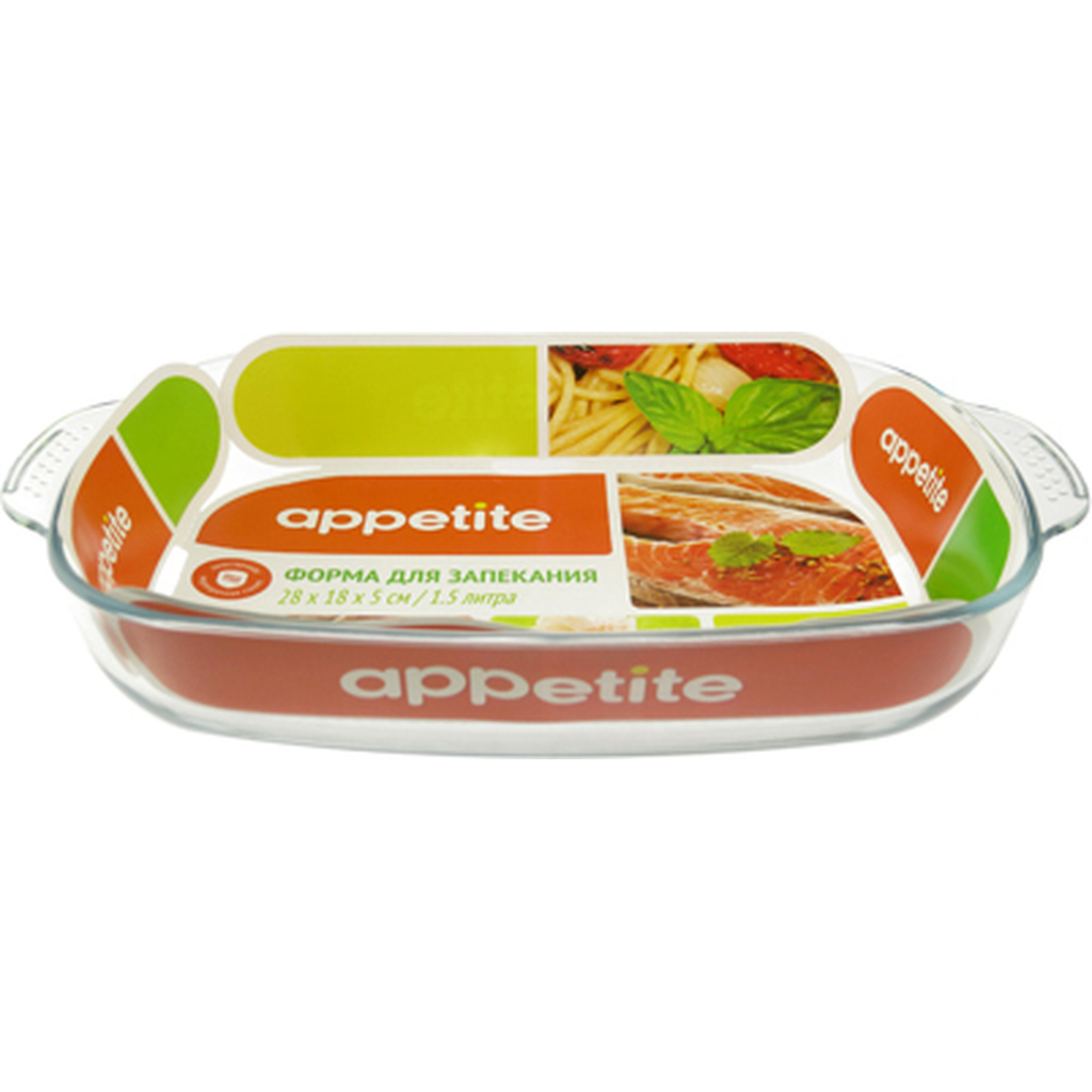 Стеклянная прямоугольная форма appetite 28x18x5 см 1.5 л с ручкой PLH6