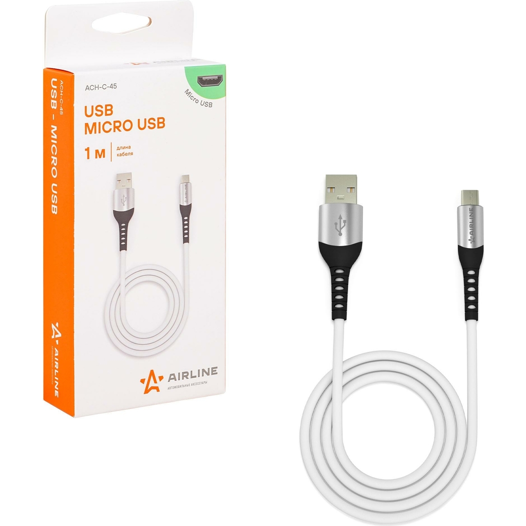 Кабель AIRLINE USB - micro USB 1м, белый Soft-Touch ACH-C-45