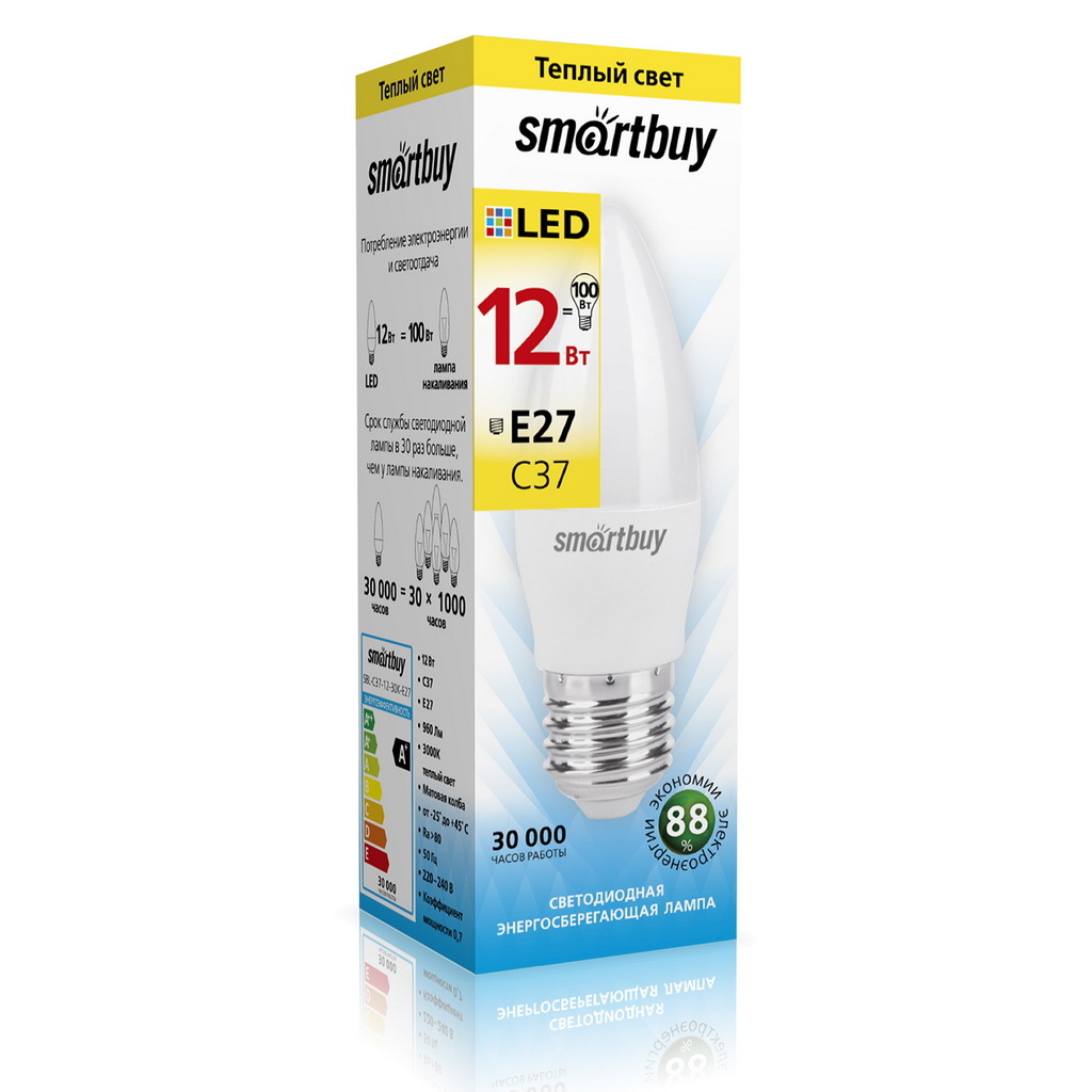 Лампа Smartbuy LED SBL-C37-12-30K-E27