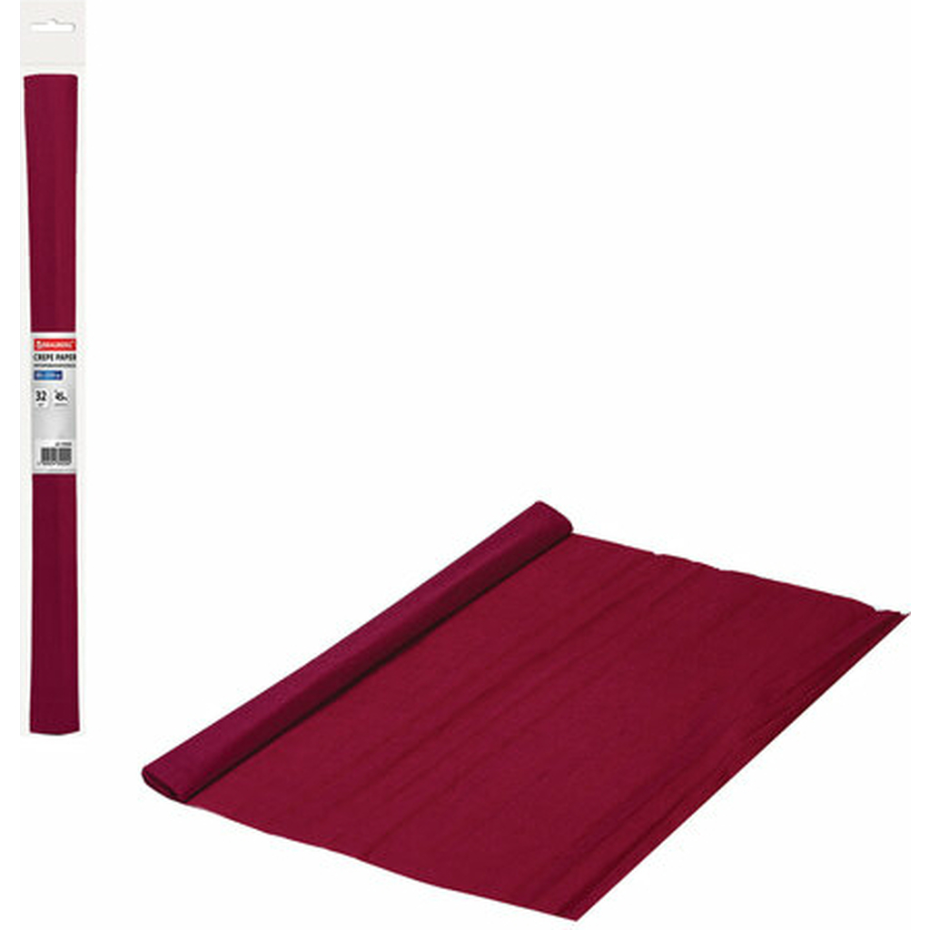 Гофрированная креповая плотная бумага BRAUBERG 32 г/м, бордовая, 50x250 см, в рулоне 112523