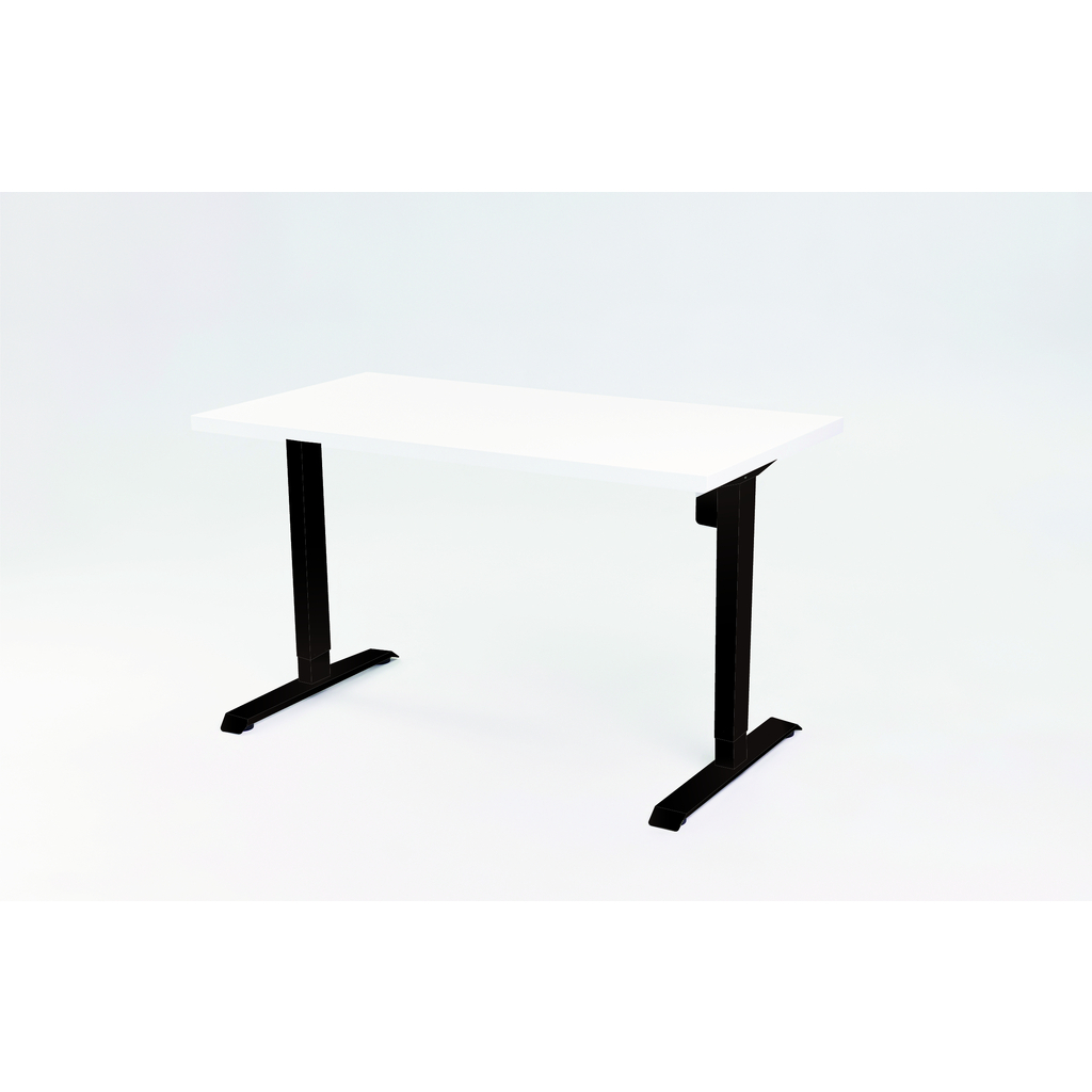 Стол StolStoya МОТОР с регулируемой высотой подстолье черное и столешница МДФ эмаль белая 140x70 SE211IBW14070