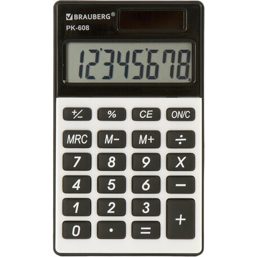 Карманный калькулятор BRAUBERG PK-608 107x64 мм, 8 разрядов, двойное питание, серебристый 250518