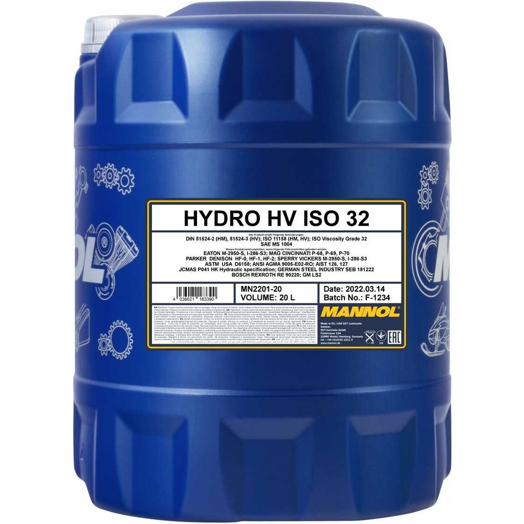 Масло гидравлическое с высоким индексом вязкости HYDRO HV ISO 32 20 л MANNOL 1930