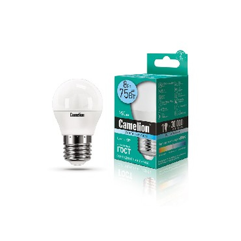 Светодиодная лампа CAMELION LED8-G45/845/E27 (Эл.лампа светодиодная 4500К, 8Вт=75Вт)