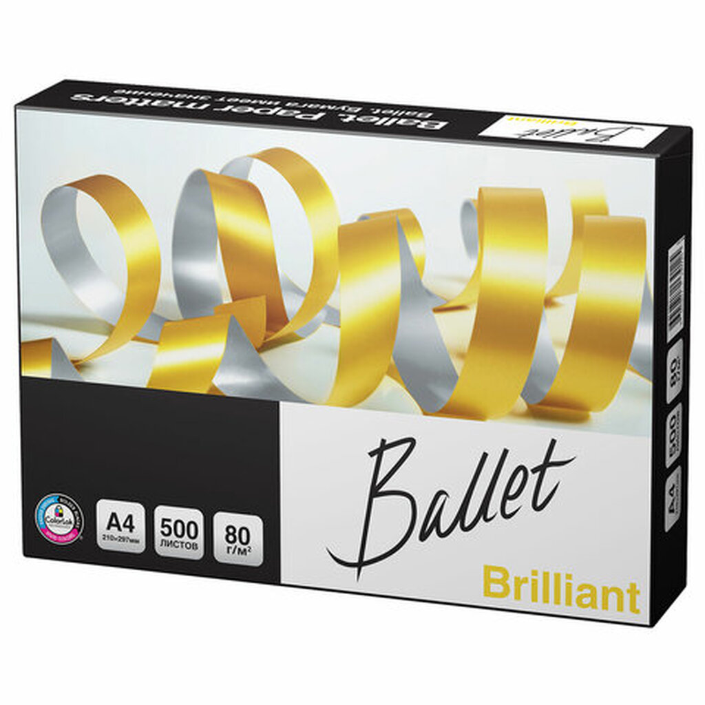 Бумага офисная А4, 80 г/м2, 500 л., марка А, BALLET BRILLIANT, ColorLok, Россия, 168% (CIE)