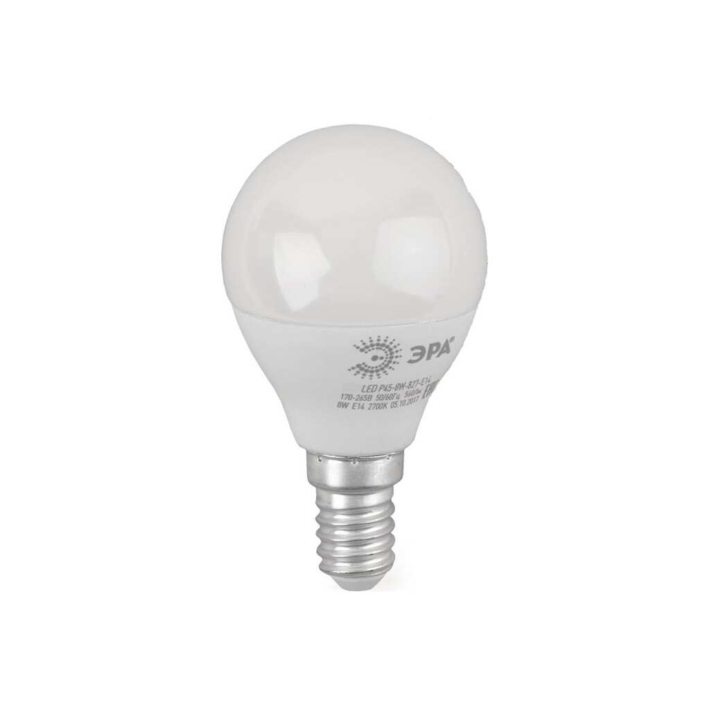 Светодиодная лампочка ЭРА RED LINE LED P45-8W-827-E14 R Е14 / E14 8 Вт шар теплый белый Б0050697 ERA