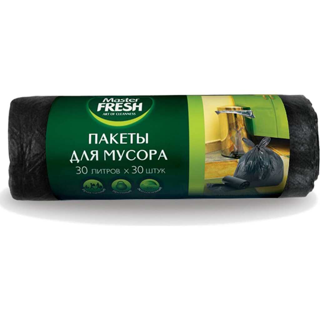 Пакеты черные для мусора 30 шт, 30 л, 7 мкм Master Fresh 218375