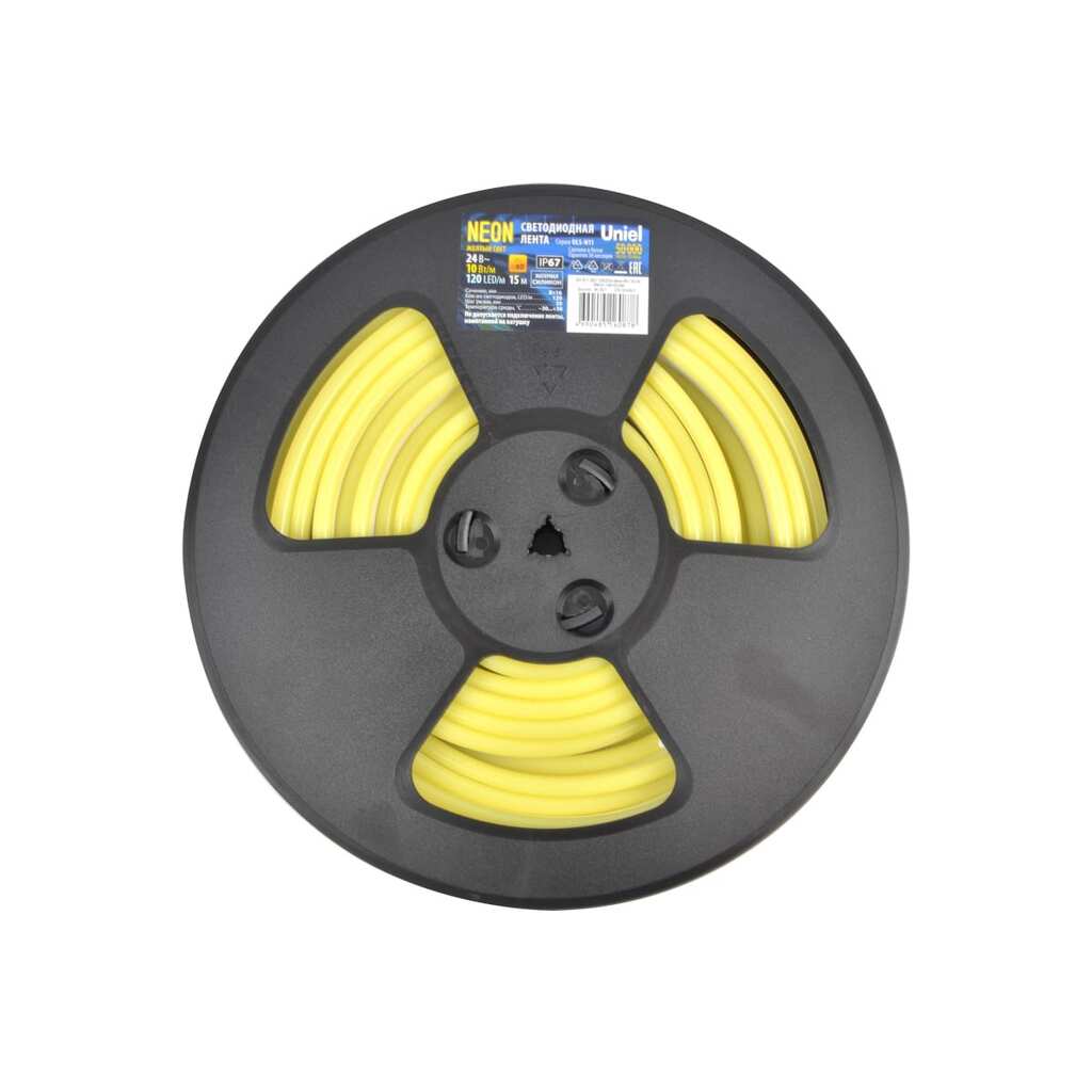 Светодиодная лента Uniel NEON ULS-N11-2835-120LED/m-8mm-IP67-DC24V-10W/m-15M-YELLOW UL-00009102