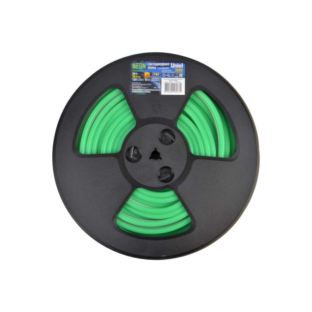 Светодиодная лента Uniel NEON ULS-N11-2835-120LED/m-8mm-IP67-DC24V-10W/m-15M-GREEN UL-00009100