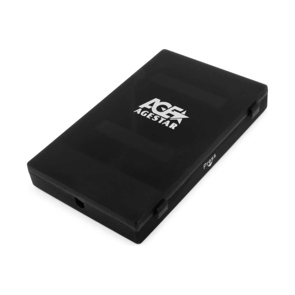 Внешний корпус AgeStar USB 2.0 2.5" SATA HDD/SSDUSB2.0, пластик, черный, безвинтовая конструкция SUBCP1 (BLACK)
