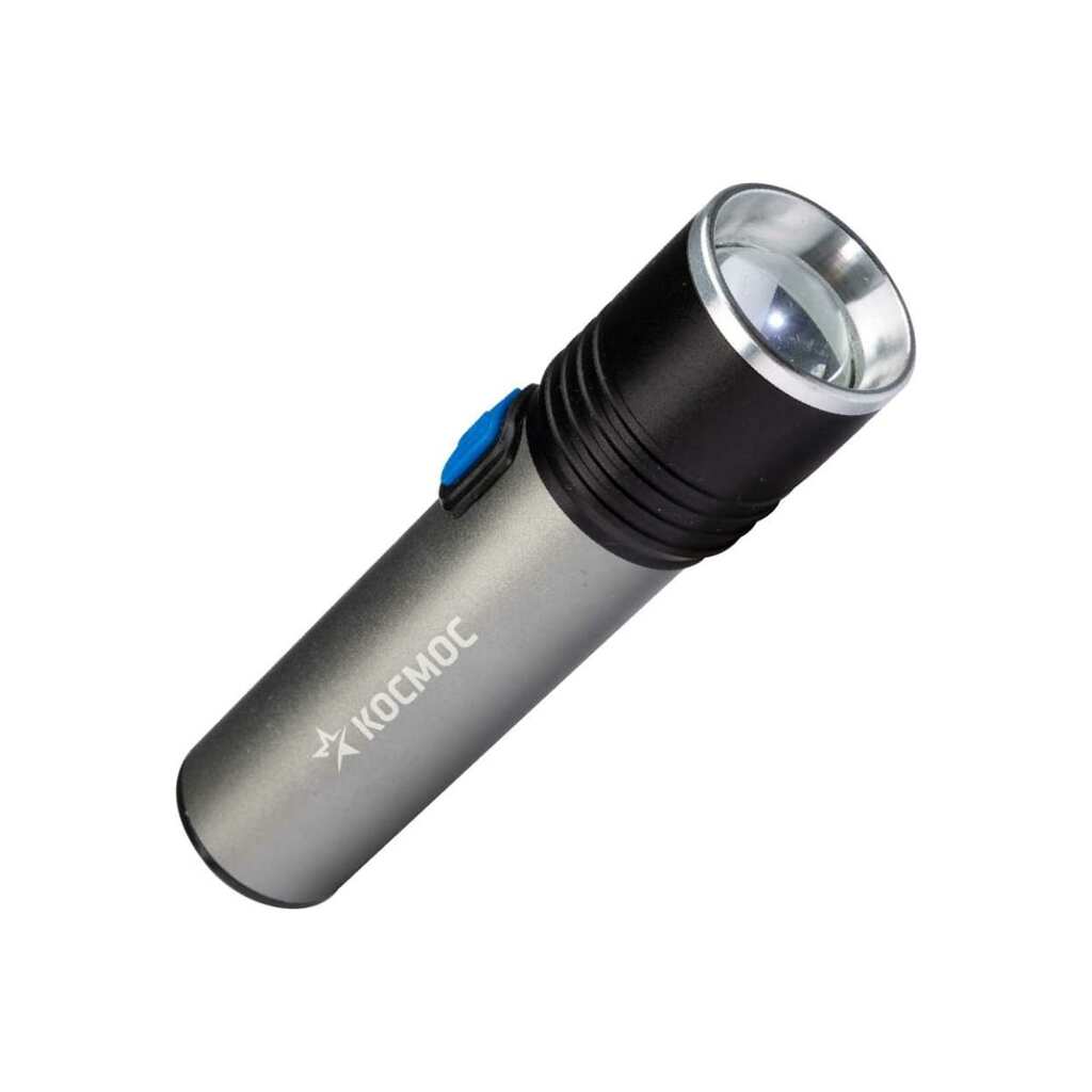 Ручной аккумуляторный фонарь КОСМОС 3Вт LED, линза, зум, Li-ion18650 1200mAh, анодированный алюминий, USB-шнур KOS111Lit