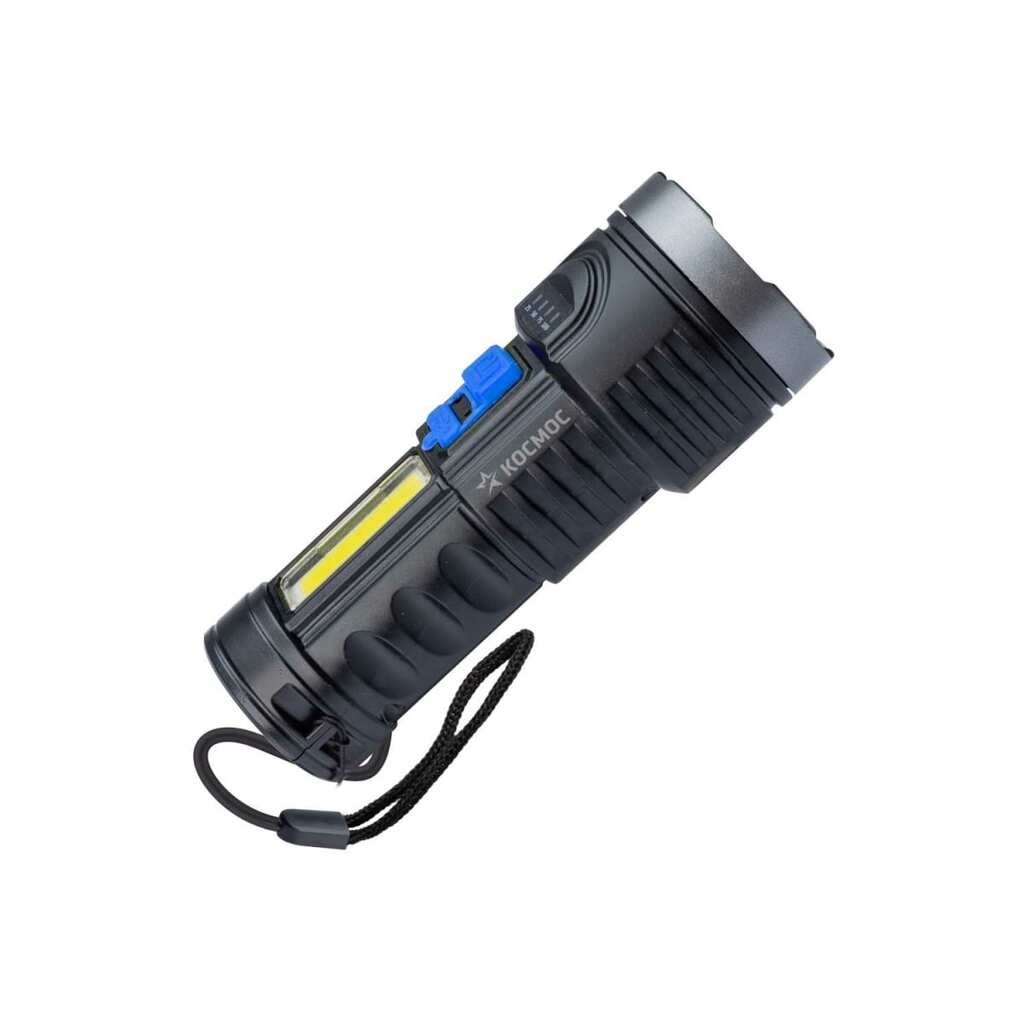 Ручной аккумуляторный фонарь КОСМОС 3Вт LED+3Вт COB, Li-ion 18650 1200mAh, ABS-пластик, индикатор, USB-шнур KOS115Lit