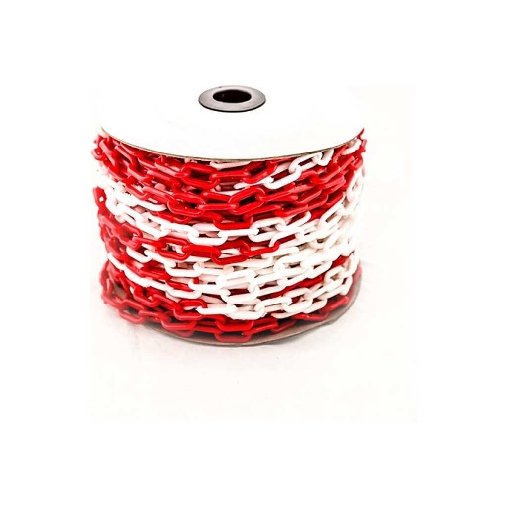 Пластиковая сигнальная цепь ТЕХНОЛОГИЯ красно-белая, 6 мм, бухта 50 м 00-00006448