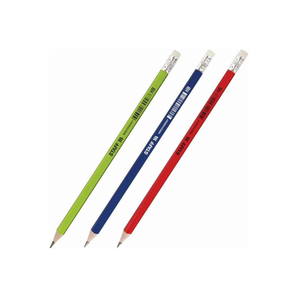 Чернографитный карандаш Staff Basic Blp-744, 1 шт, HB, с ластиком, пластик, корпус ассорти 181744