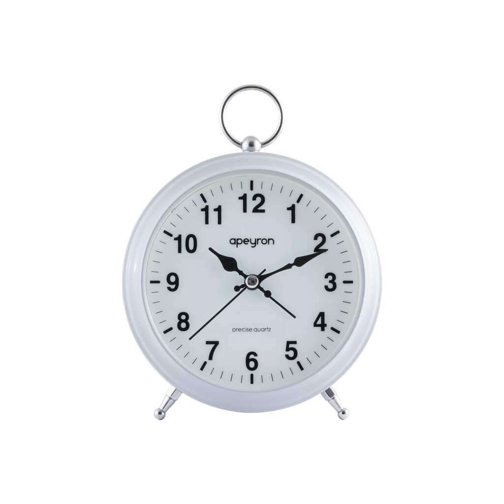 Часы-будильник Apeyron подсветка, белый, металл, диаметр 12.4 см, бесшумные MLT2207-511-8