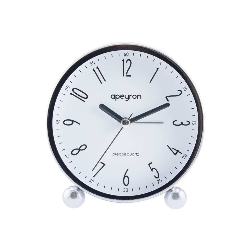 Часы-будильник Apeyron подсветка, хром, металл, диаметр 11.5 см, бесшумные MLT2207-519-1