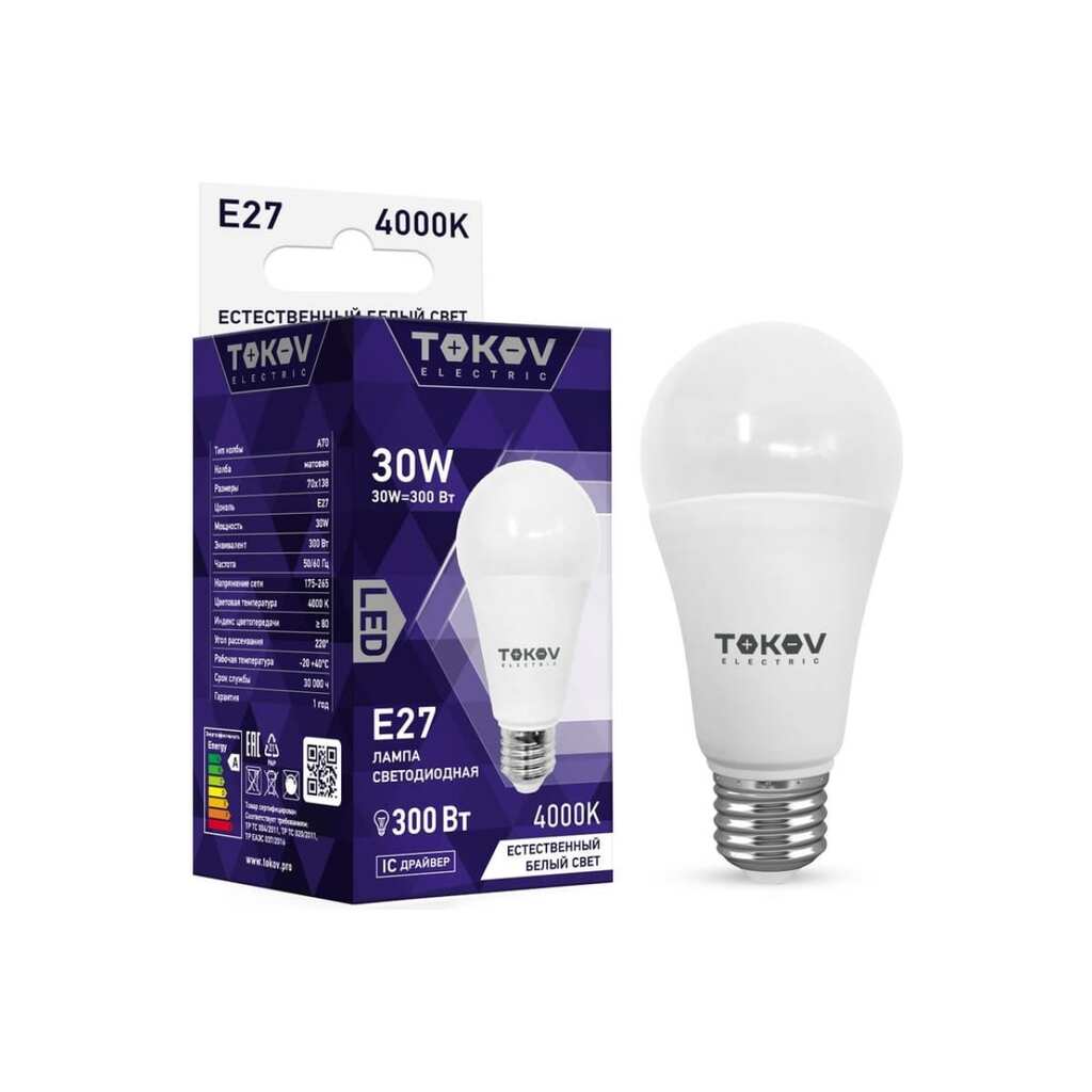 Светодиодная лампа TOKOV ELECTRIC 30Вт А70 4000К Е27 176-264В TKE-A70-E27-30-4K