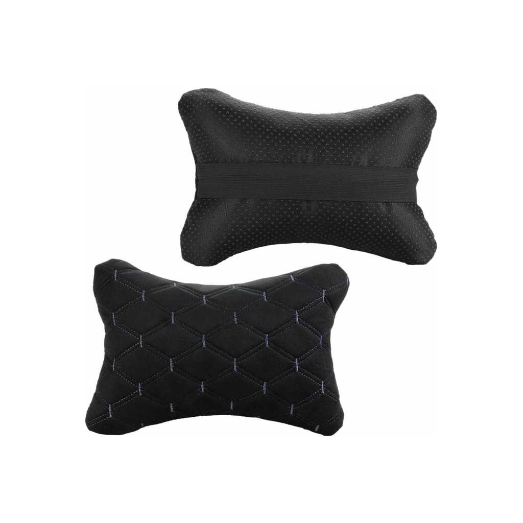 Подушка-подголовник на сиденье Nova Bright "косточка", черная с прострочкой серой ромбиками, 26x17см 48078