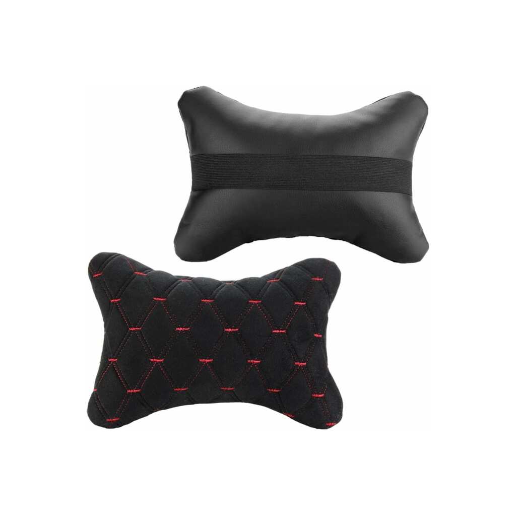 Подушка-подголовник на сиденье Nova Bright "косточка", черная с прострочкой красной ромбиками, 26x17см 48077