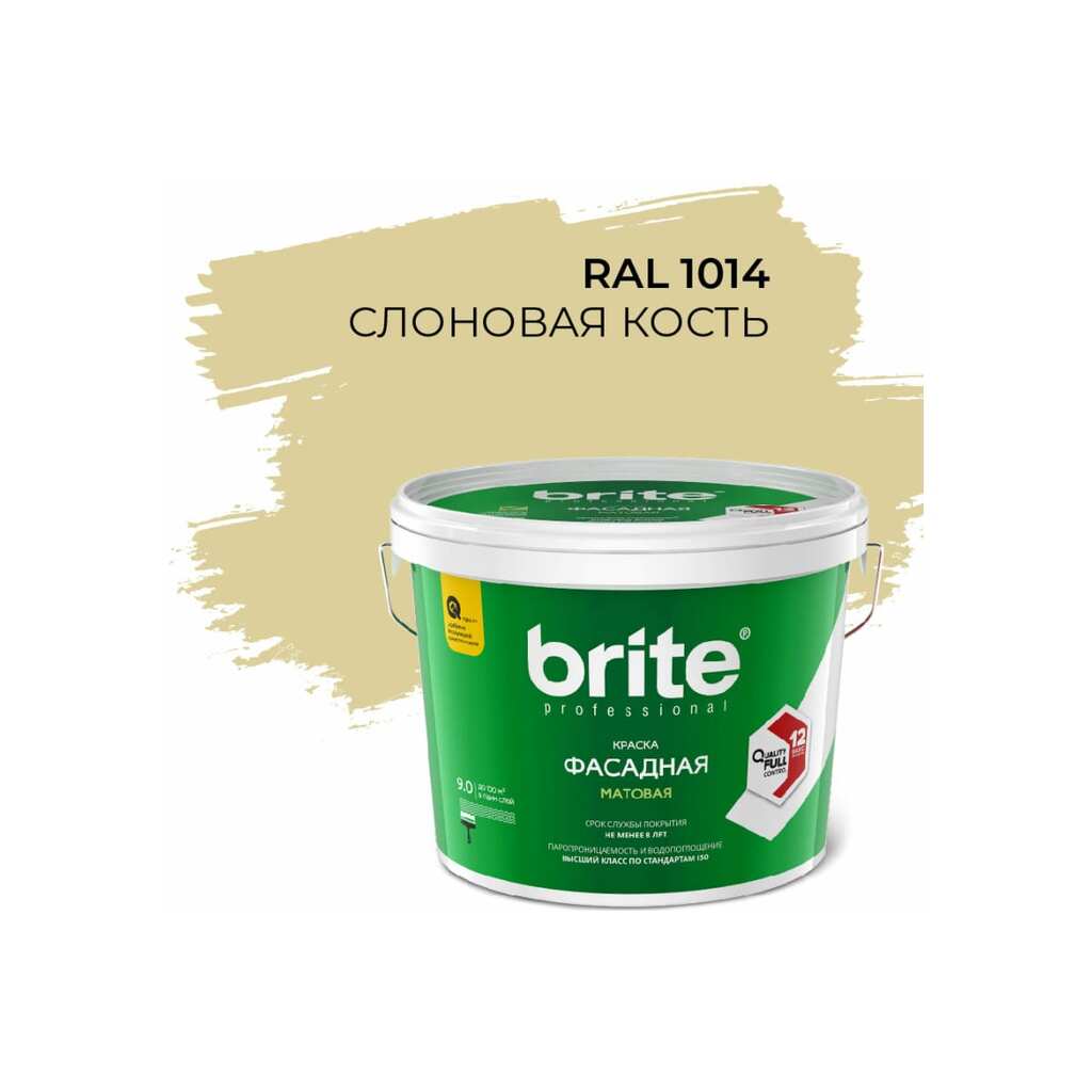 Фасадная колерованная краска BRITE PROFESSIONAL слоновая кость RAL 1014, матовая, ведро 9 л/13.4 кг О05683