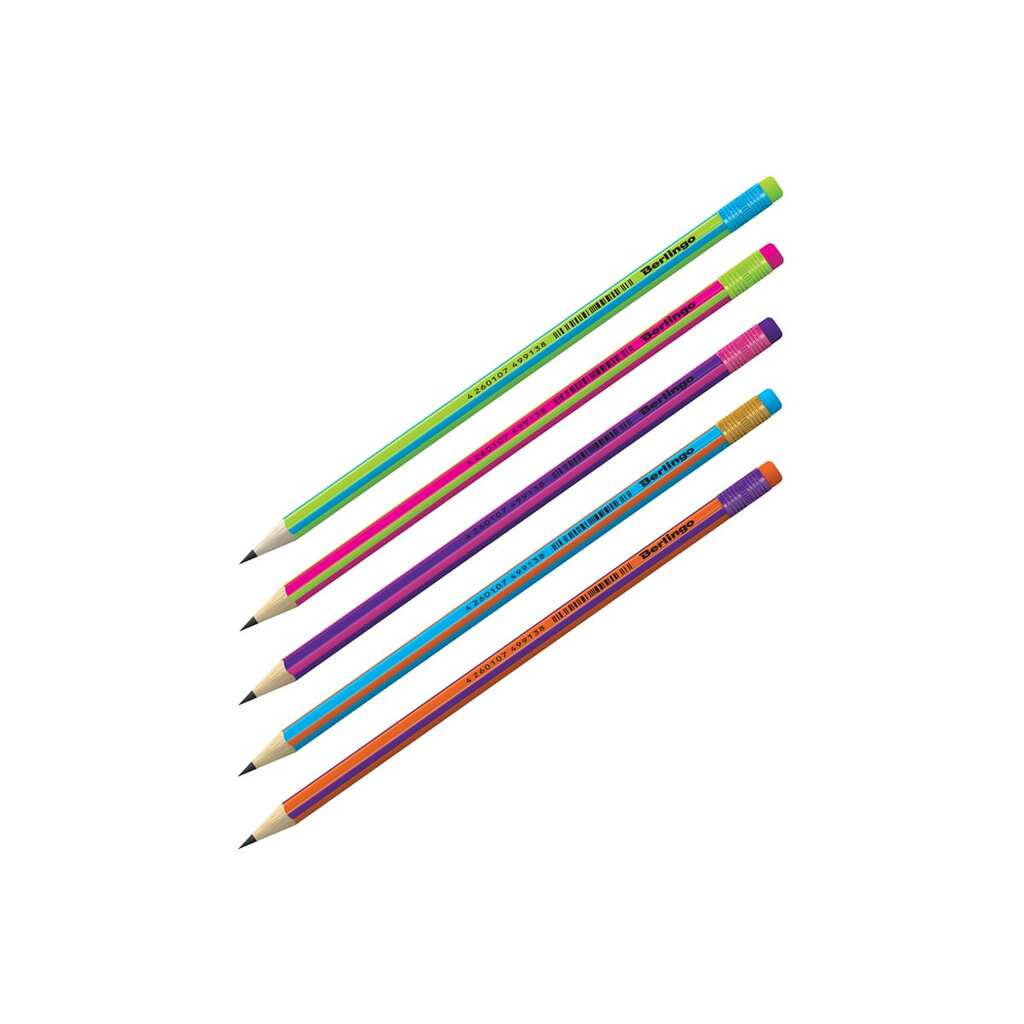 Чернографитный карандаш BERLINGO Fuze HB, трехгранный, заточенный, с ластиком, ассорти BP00865