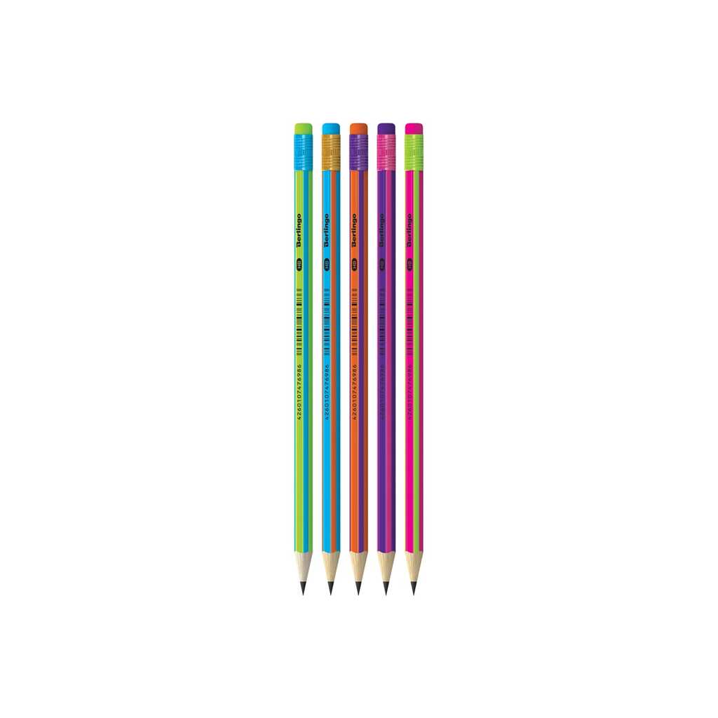 Набор чернографитных карандашей BERLINGO Fuze HB, 12 шт, трехгранные, заточенные, с ластиком, точилка BP00865_12