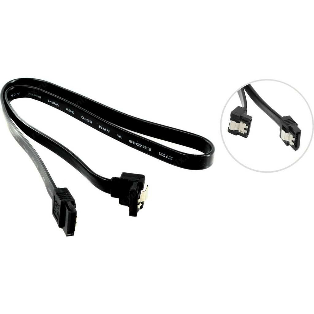 Угловой кабель SATA 5bites EXPRESS, v3.0, 6 Гбит/сек, 0.5м, черный SATA3-7PL50A-BK