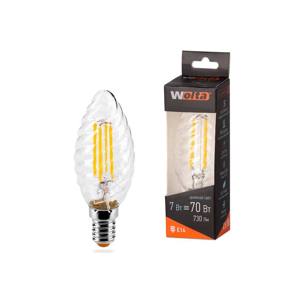 Лампа Wolta СВЕЧА LED FILAMENT, 4000К, 25SCTFT7E14