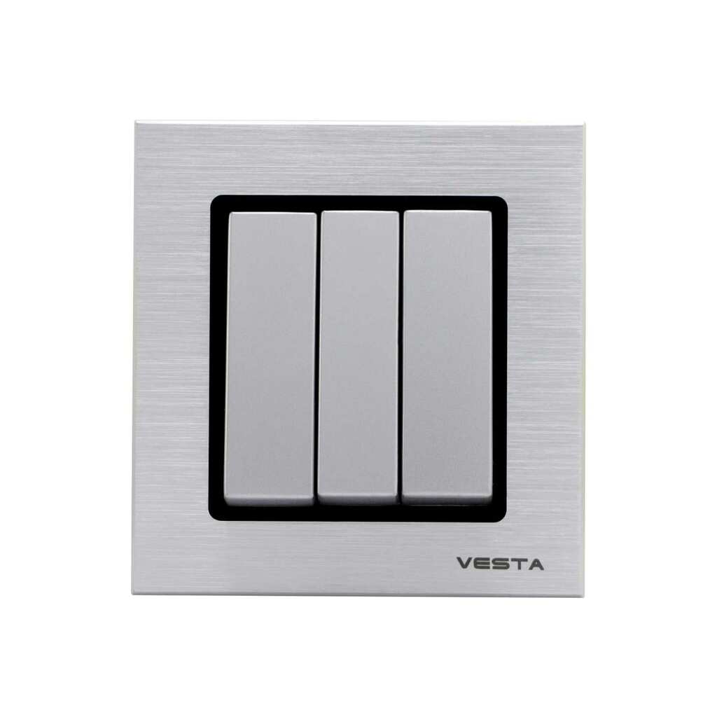 Трехклавишный выключатель Vesta Electric Exclusive Silver Metallic FVK050306STA