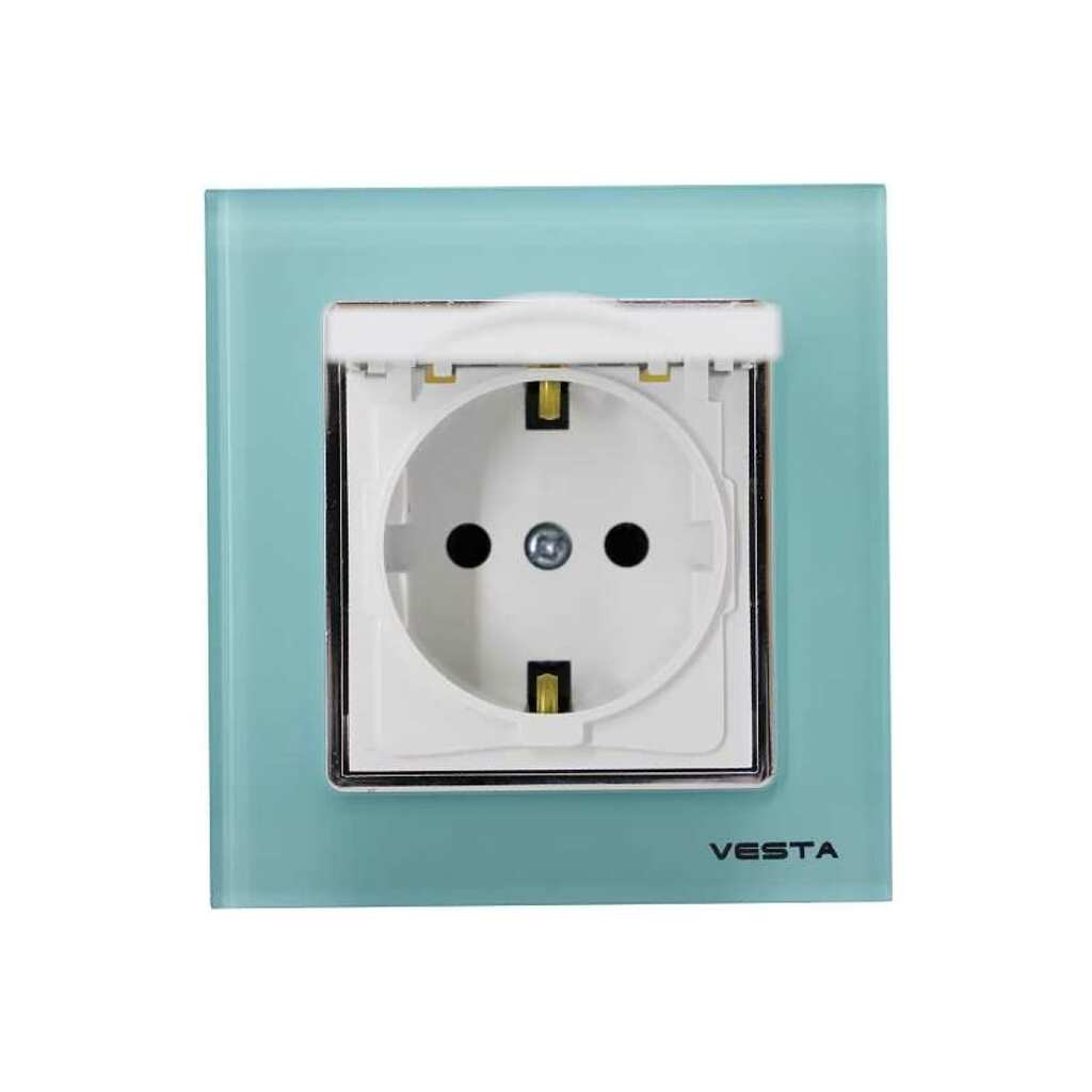 Одинарная розетка Vesta Electric Exclusive Blue с заземлением с крышкой FRZ00041016SIN