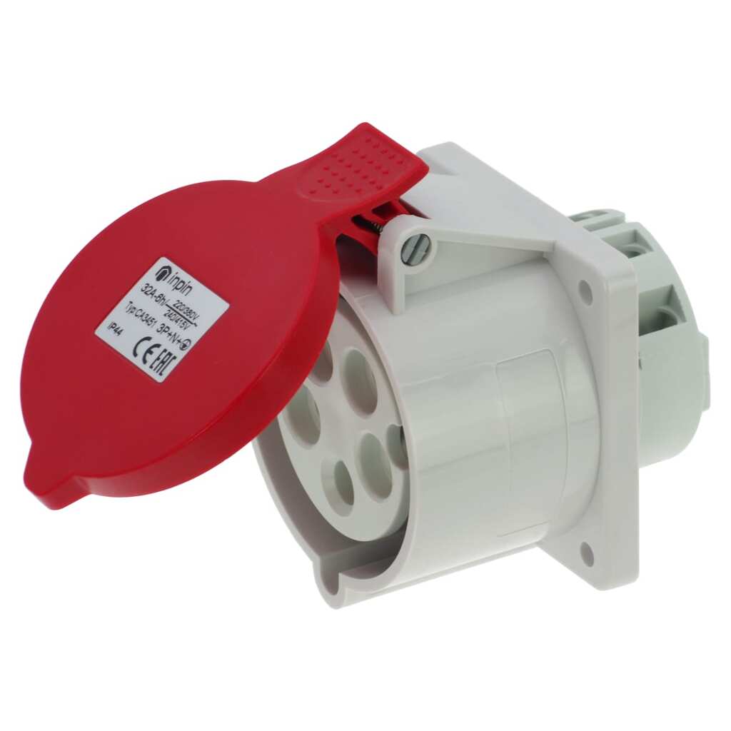 Встраиваемая розетка INPIN 32A/400V/3P+N+E/IP44, фланец 75x75 CA3451