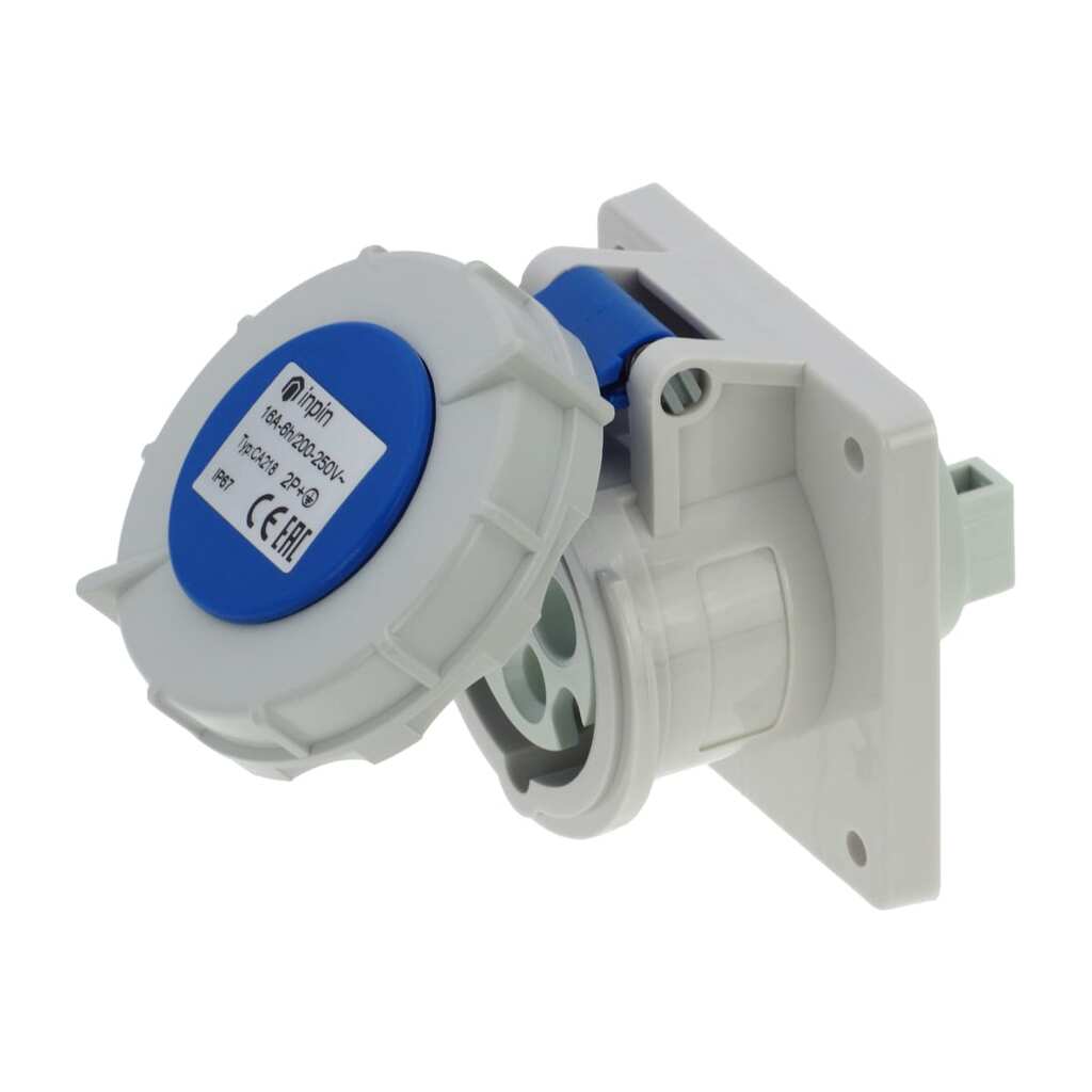 Встраиваемая розетка INPIN 16A/230V/1P+N+E/IP67, фланец 75x75 CA218