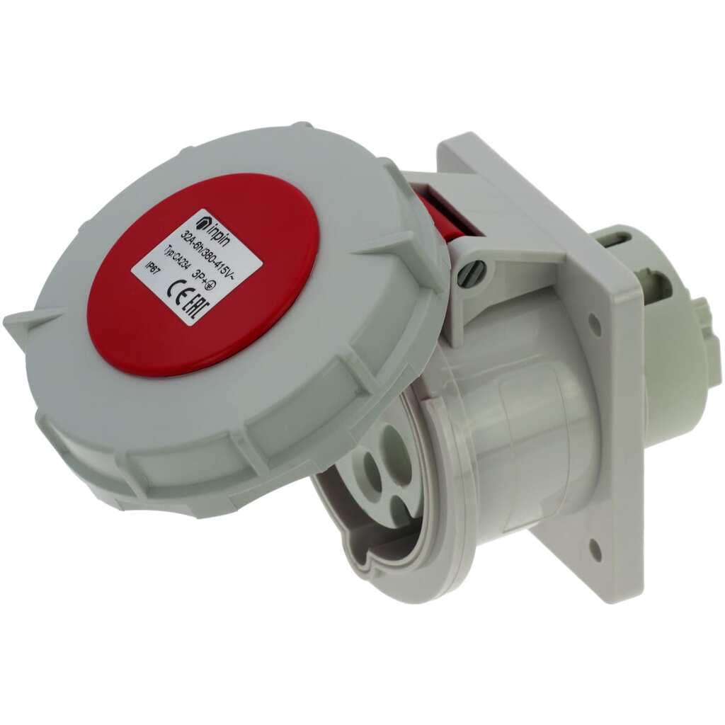 Встраиваемая розетка INPIN 32A/400V/3P+E/IP67, фланец 75x85 CA234