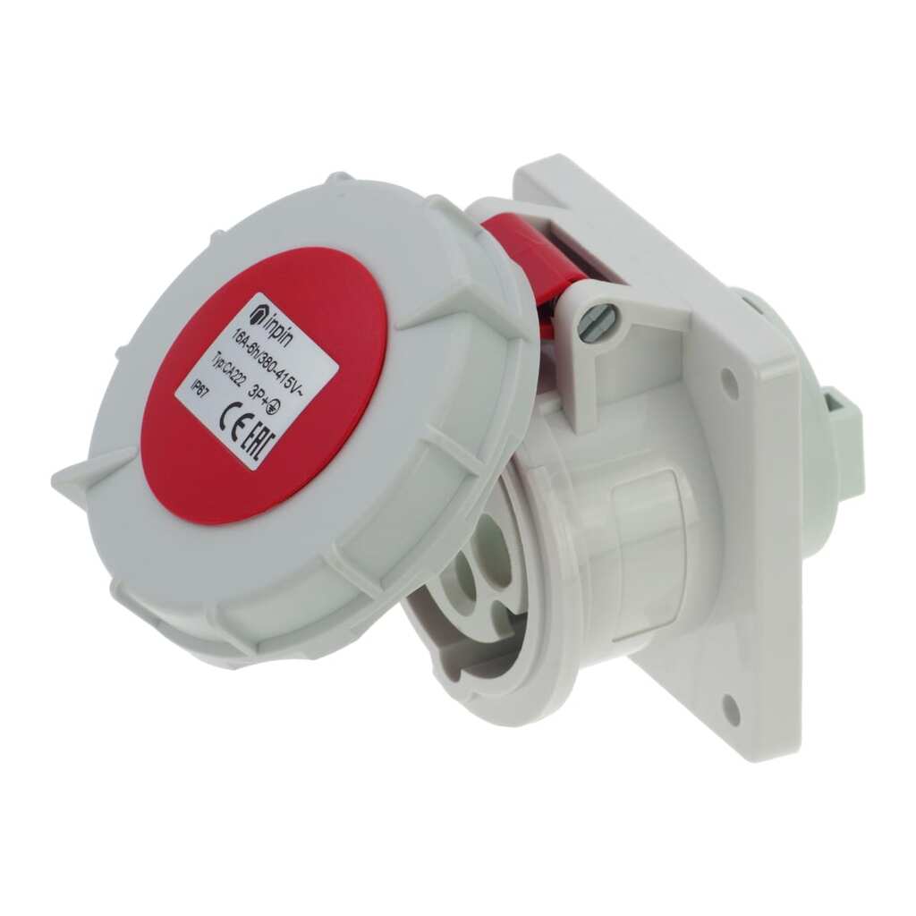 Встраиваемая розетка INPIN 16A/400V/3P+E/IP67, фланец 75x75 CA222