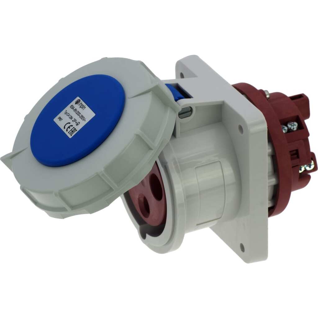 Встраиваемая розетка INPIN 63A/230V/1P+N+E/IP67, фланец 100x107 CA1264