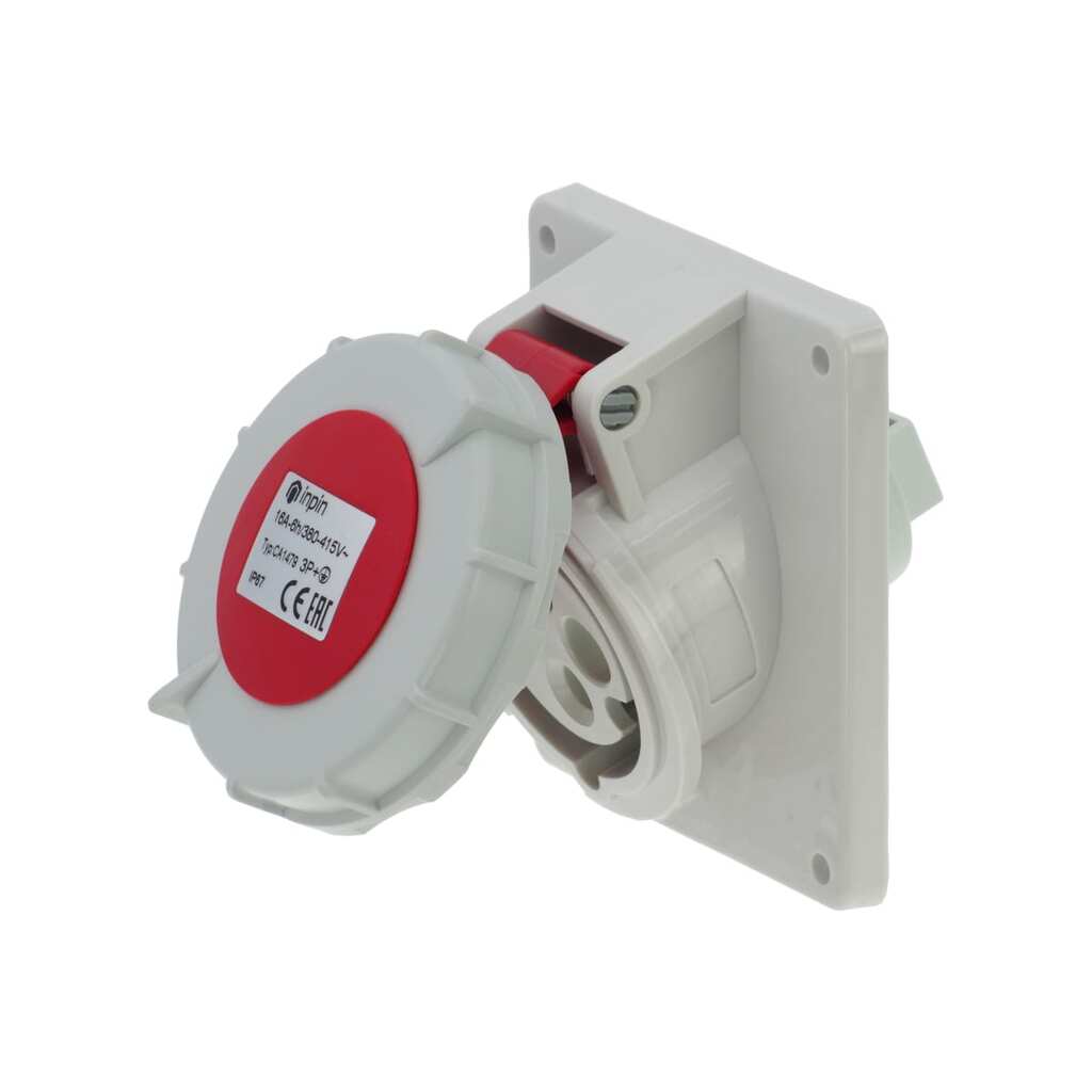 Встраиваемая наклонная розетка INPIN 16A/400V/3P+E/IP67, фланец 92x100 CA1479