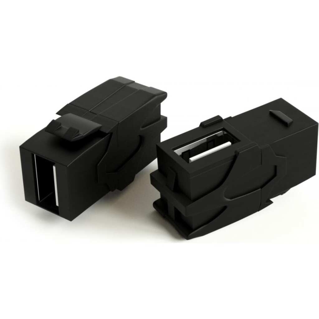 Вставка Hyperline KJ1-USB-VA2-BK формата Keystone Jack с проходным адаптером USB 2.0 (Type A), 90 градусов, ROHS, черная 251218