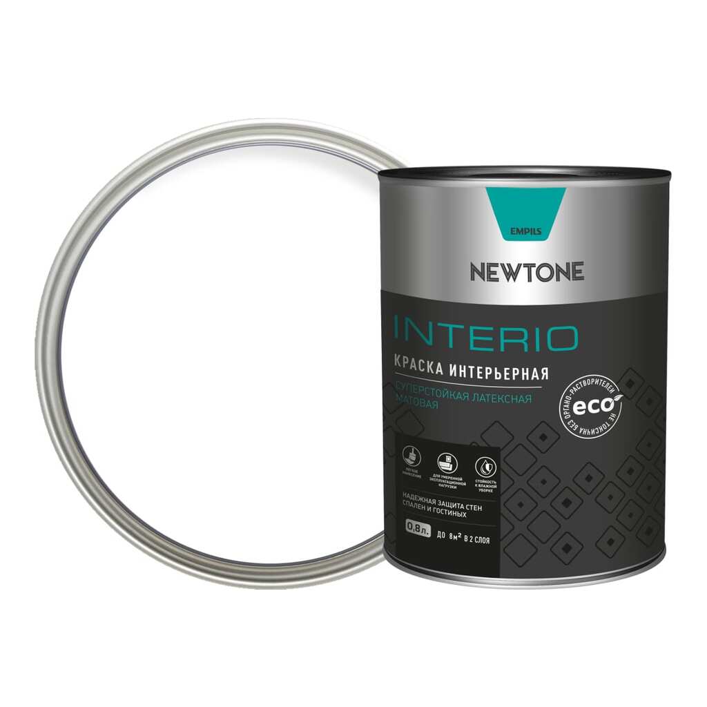 Интерьерная краска Newtone ВД INTERIO, суперстойкая, латексная, База А NEW, 0.8 л, 1.2 кг 81574