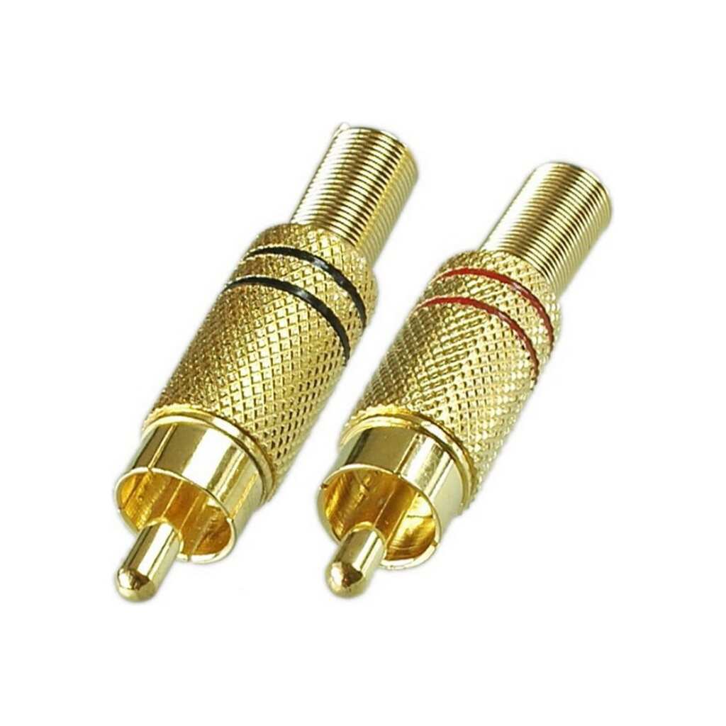 Разъем RCA штекер Pro Legend металл на кабель, пайка, красный и черный 2 полосы, Gold, PL2157