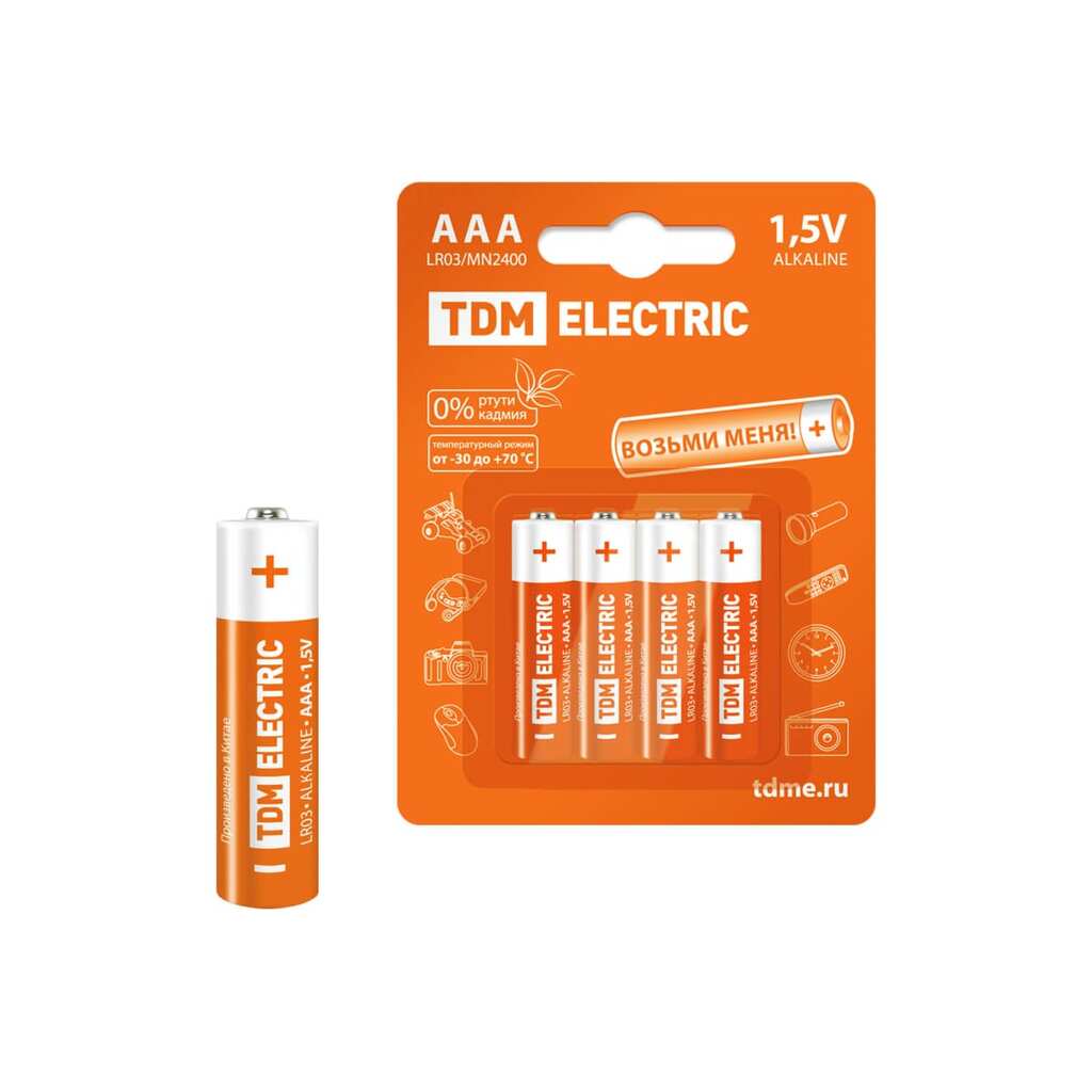 Элемент питания TDM LR03 AAA Alkaline 1,5V BP-4 SQ1702-0006