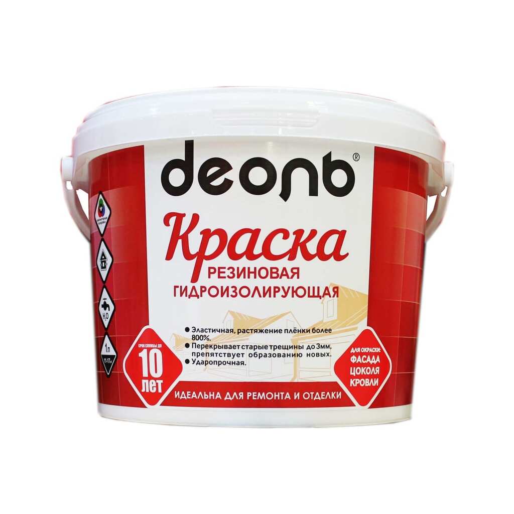 Резиновая краска Деоль гидроизолирующая, белоснежная, 9 л DREZ9W